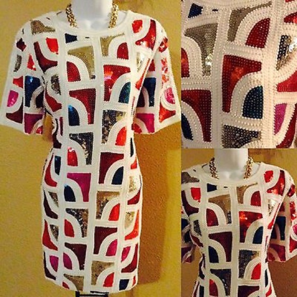 Multicolored Color Block Sequins Dress